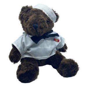 Vintage 1989 Navy Sailor Forces of America Brown Teddy Bear Plush Dress White